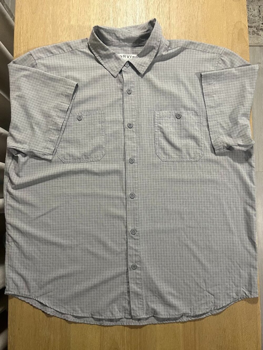 Orvis Short Sleeve Outdoor Shirt Light Grey Plaid Men's XXL